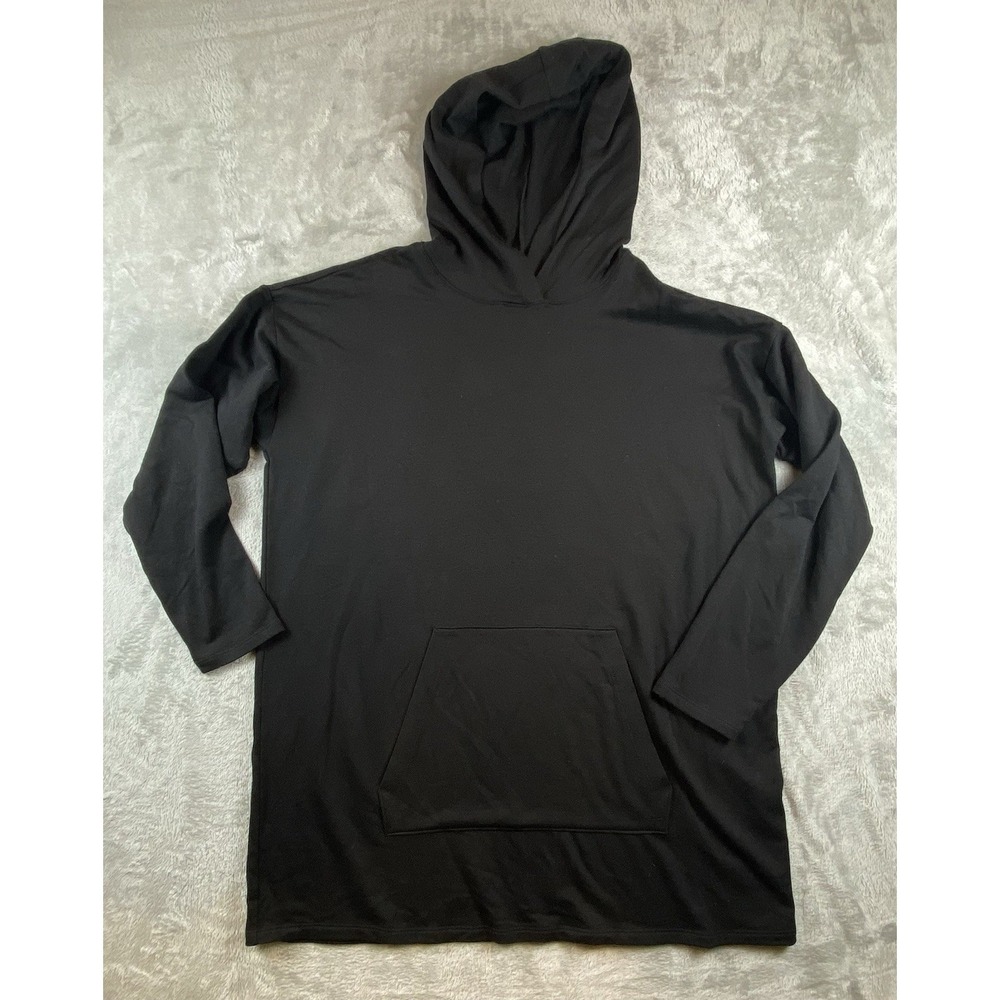 Eileen Fisher Long Lightweight Hoodie Stretch Tencel/Cotton‎ Size L Black Soft